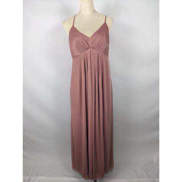 Azazie Maxi Dress Rose Pink A10 10 Bridesmaid Halter Neck V-neck Padded Slit - Picture 1 of 11